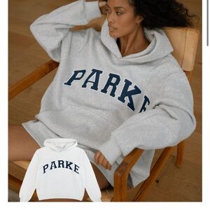 Gray Hoodie with Navy Lettering PARKE mockneck PARKE hoodie